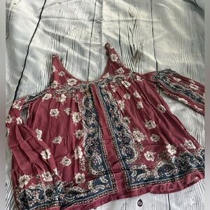 Living Doll Vintage-Inspired Floral Blouse Boho Cold Shoulder Multi Colored